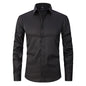 Men's Long-sleeved Fashion Top Slim Solid Color Stretch Shirt