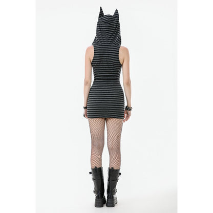 Dark In Love Salem Striped Cat Ear Hoodie Dress - Size UK 22 Left Only!