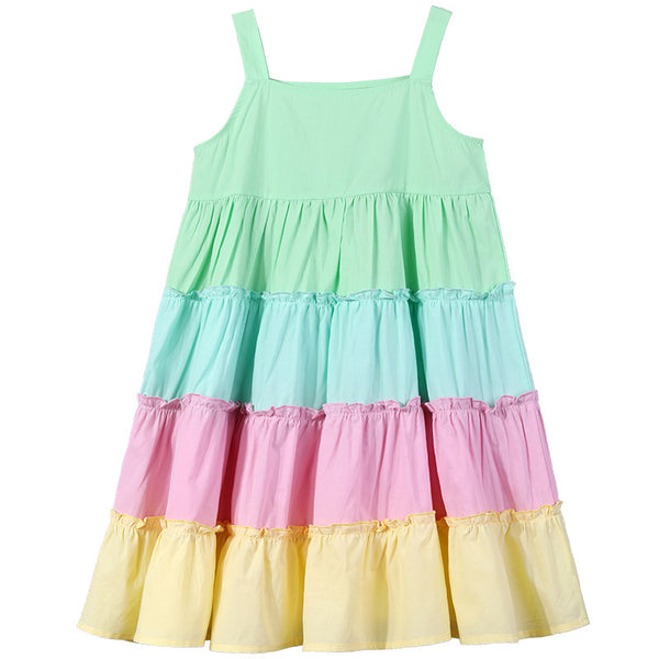 Girls' Rainbow Large Skirt Cotton Dress