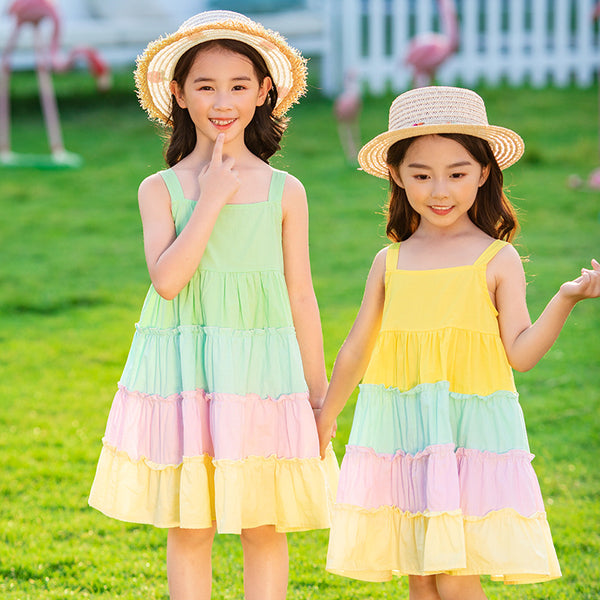 Girls' Rainbow Large Skirt Cotton Dress