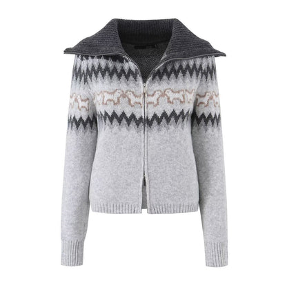 diamond grid jacquard large lapel sweater