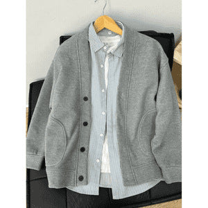 Men's Heavyweight V-Neck Open-Front Sweatshirt Jacket