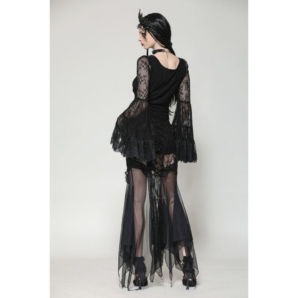 Haut Zuri gothique romantique en dentelle à manches cloche et poignets superposés Dark in Love