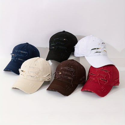 Casquette de baseball légère et réglable avec texte brodé au dos, tissu multicouche effet vieilli –