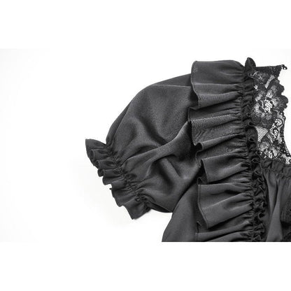 Dark in Love Seraphina Ruched Puff Sleeve Corset Top in Black