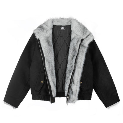 Women's Suede Faux Fur Collar Short Jacket