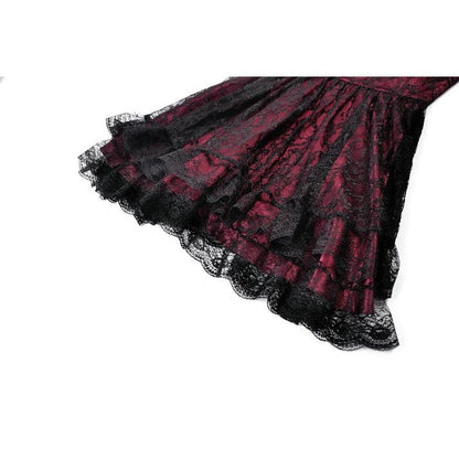Dark in Love Red Black Lace Princess Dress with Stars Lace
