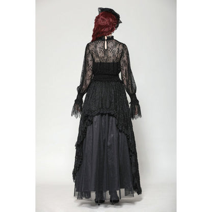 Dark in Love Aoife Black Hollow Lace Elastic Pleated Waist Eyelash Lace Cuff Top