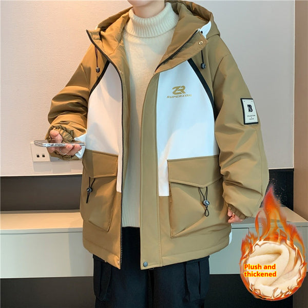 Veste à capuche doublée polaire épaisse pour homme