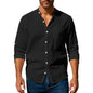 Linen Long Sleeve Stand Collar Shirt