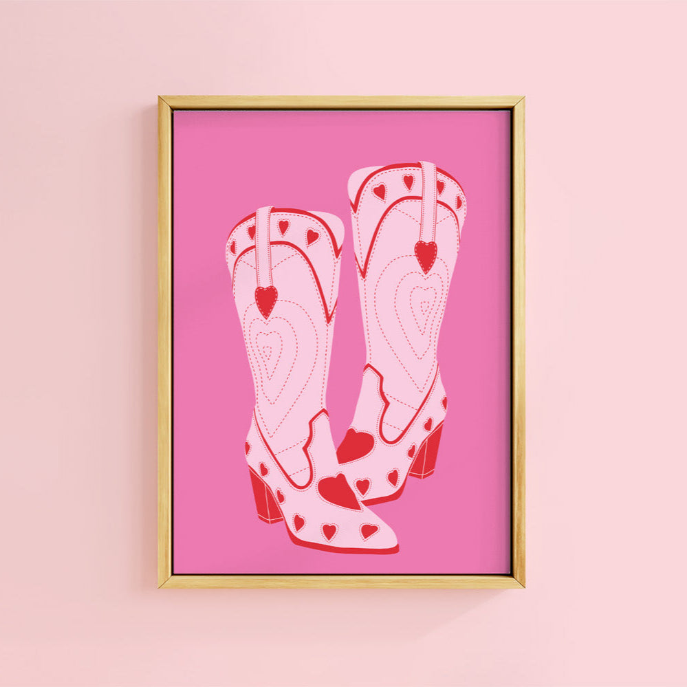 RED HEART COWBOY BOOTS PRINT