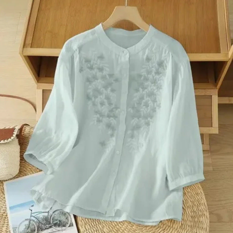 Women's Loose Stand-Collar Half-Sleeve Shirt