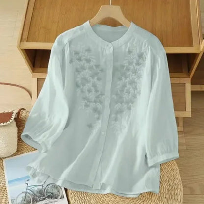 Women's Loose Stand-Collar Half-Sleeve Shirt