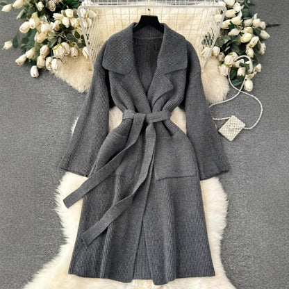 Elegant Minimalist Long-style Fashion Knit Cardigan Coat
