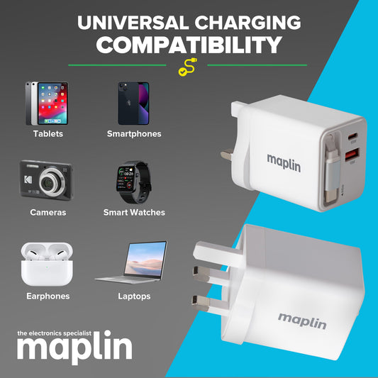 Maplin 65W GaN Fast Charger - 2 Port USB-C & USB-A