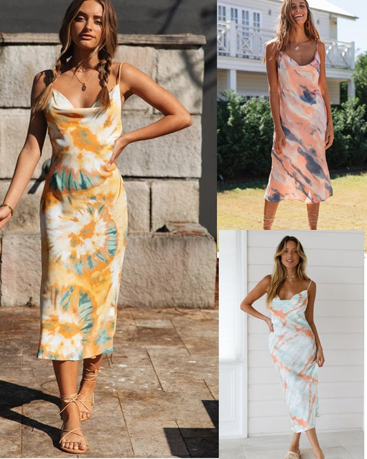 Printed suspender dress fashion