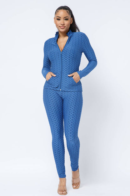 Ensemble Veste et Legging avec Poches Latérales Zippées Nid d'Abeille