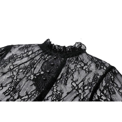 Dark in Love Aoife Black Hollow Lace Elastic Pleated Waist Eyelash Lace Cuff Top