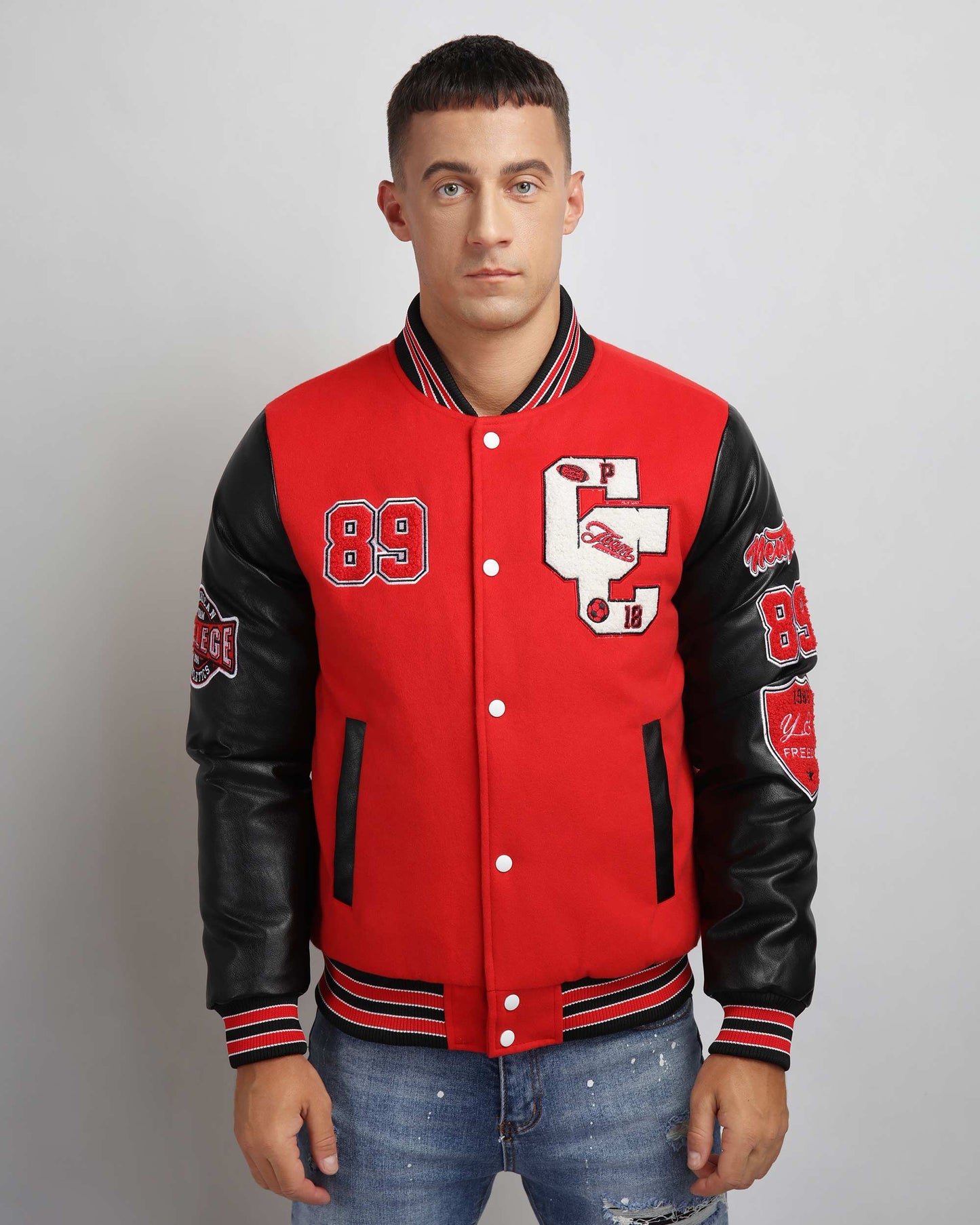 Blouson aviateur de baseball à manches contrastantes