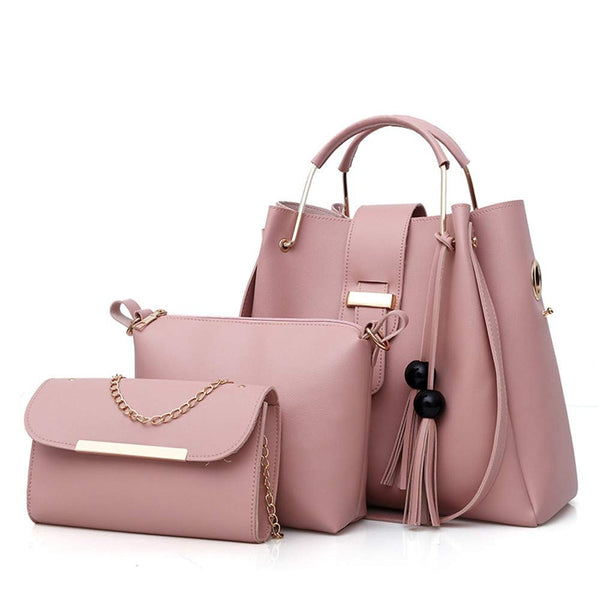Womens Purse And Handbag 3Pcs Bag Set Tassel Tote Clutch Satchel Top Handle Shoulder Bag
