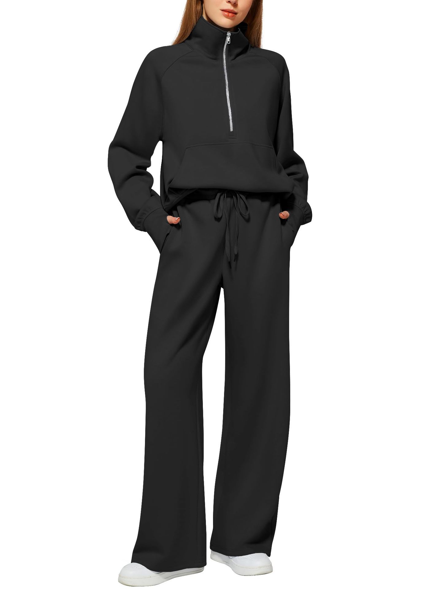 Women's Half-Zip Sweatshirt & Wide Leg Pants Set