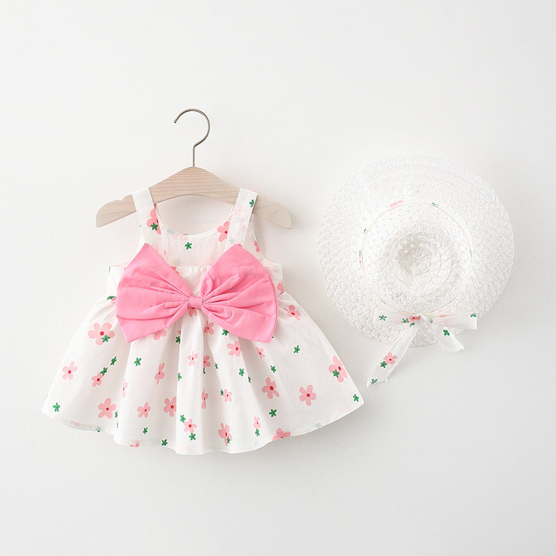 Baby Girl Print Bow Suspender Dress