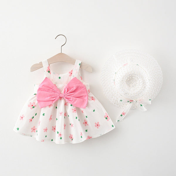 Baby Girl Print Bow Suspender Dress