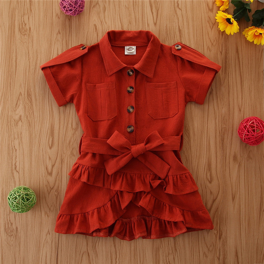 kids Ruffled Button solid dress