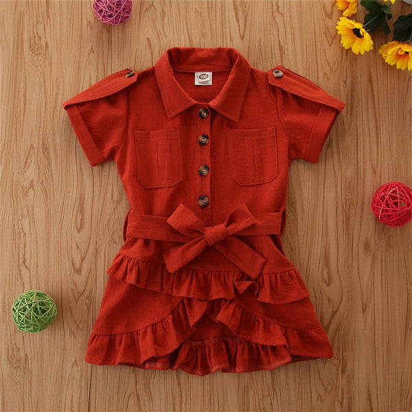 kids Ruffled Button solid dress