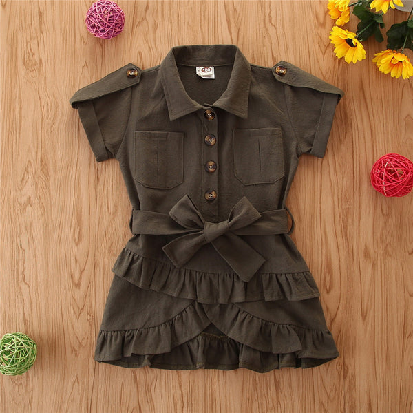 kids Ruffled Button solid dress