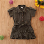 kids Ruffled Button solid dress