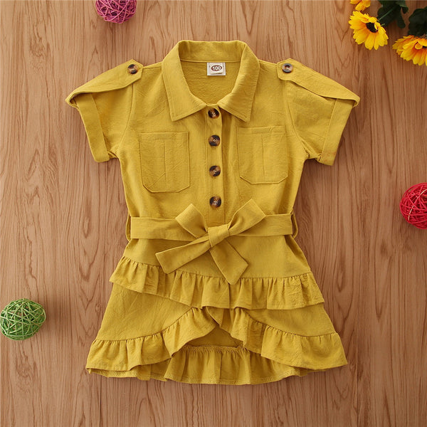 kids Ruffled Button solid dress