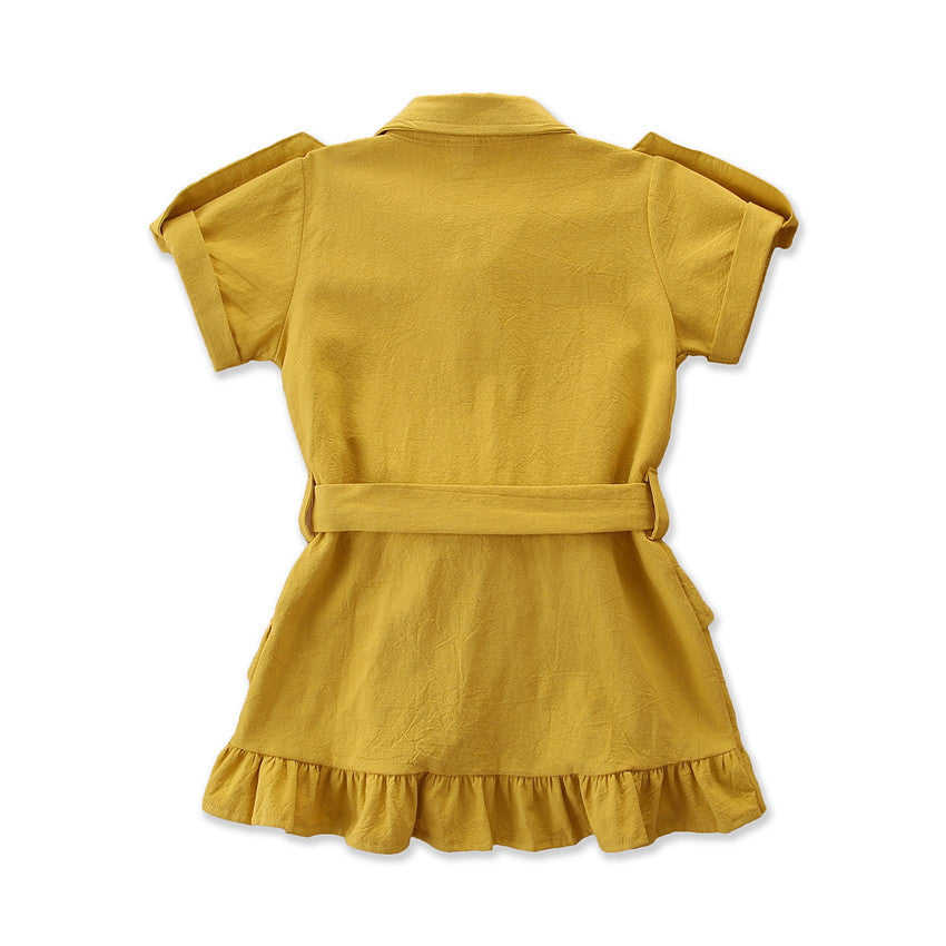 kids Ruffled Button solid dress