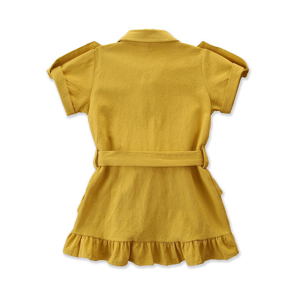 kids Ruffled Button solid dress