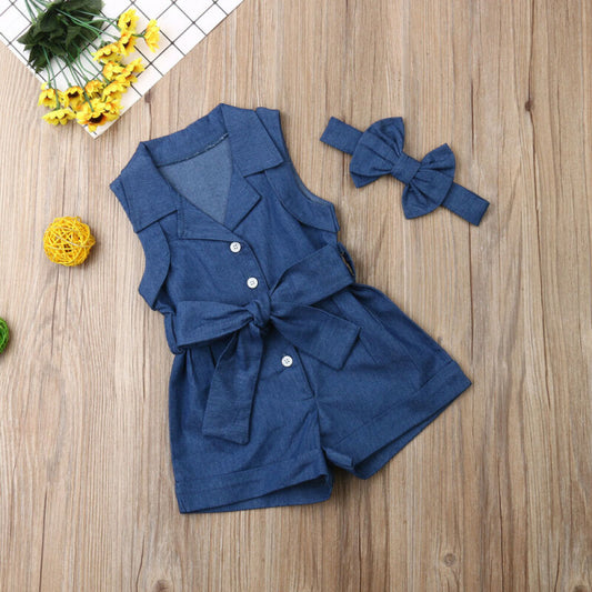 Girls Sleeveless Romper Denim