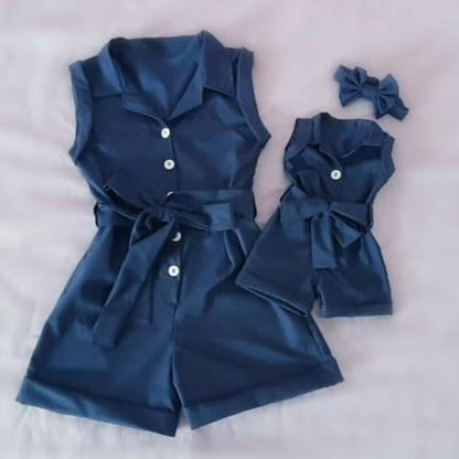 Girls Sleeveless Romper Denim