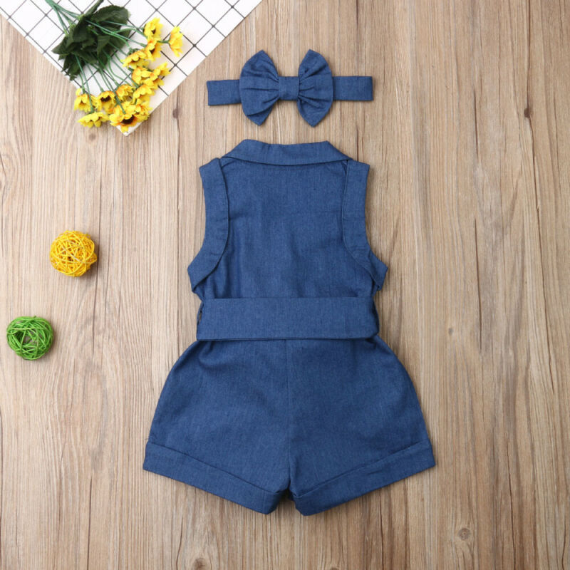 Girls Sleeveless Romper Denim