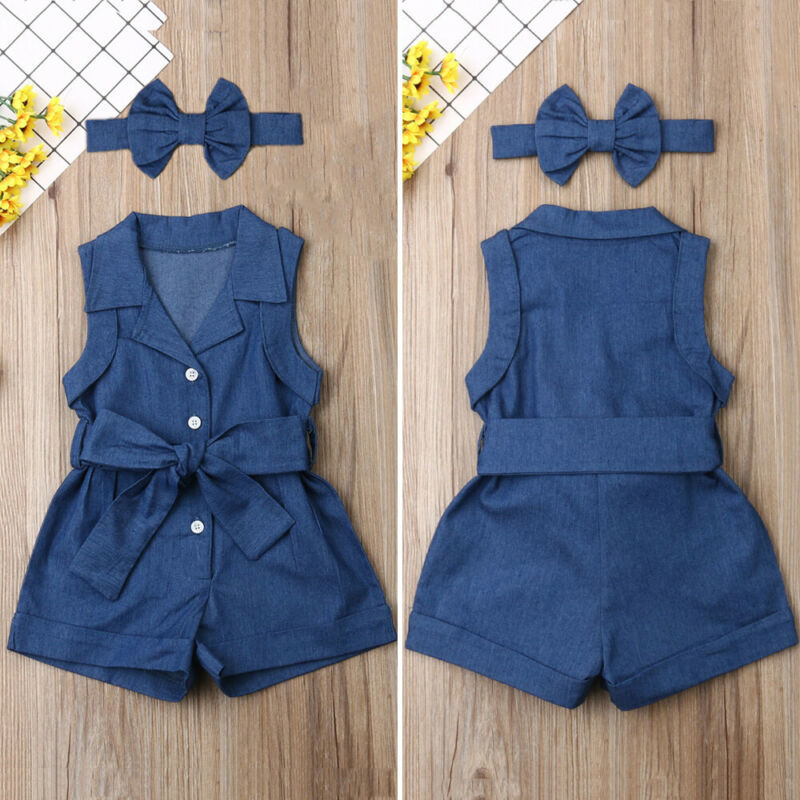Girls Sleeveless Romper Denim