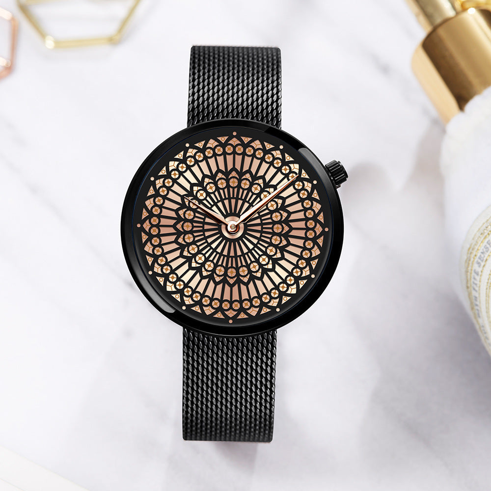 Shengke women's steel mesh waterproof quartz watch