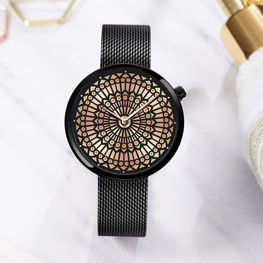 Shengke women's steel mesh waterproof quartz watch