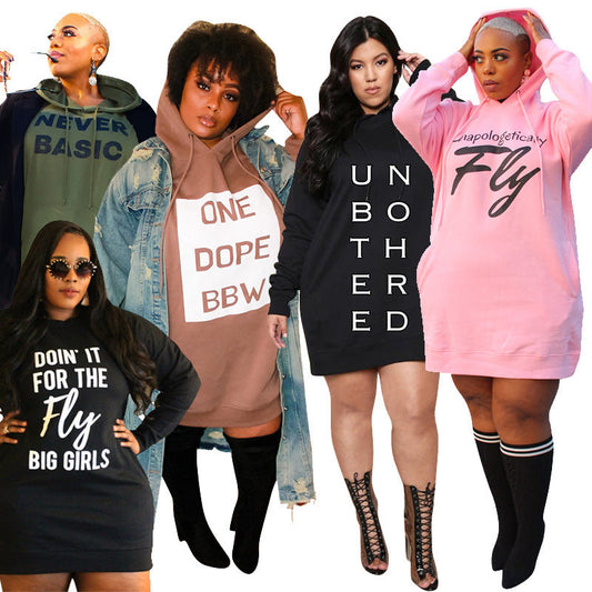Robes grande taille pour femmes, imprimé lettre, pull à capuche, robe mini décontractée et ample, ensembles de survêtement, vêtements de printemps