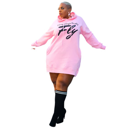 Plus Size Dresses for Women Letter Print Hoodie Casual Loose Mini Dress Sweat Suits Spring Clothes