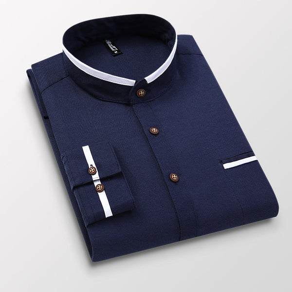 Stand-Collar Long-Sleeve Business Shirt