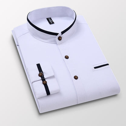 Stand-up Collar Shirt Solid Color Versatile Business Long Sleeves
