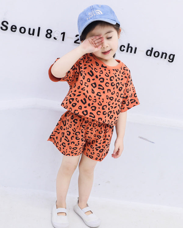 Girls Leopard Print Two-Piece Set - Shorts & Top