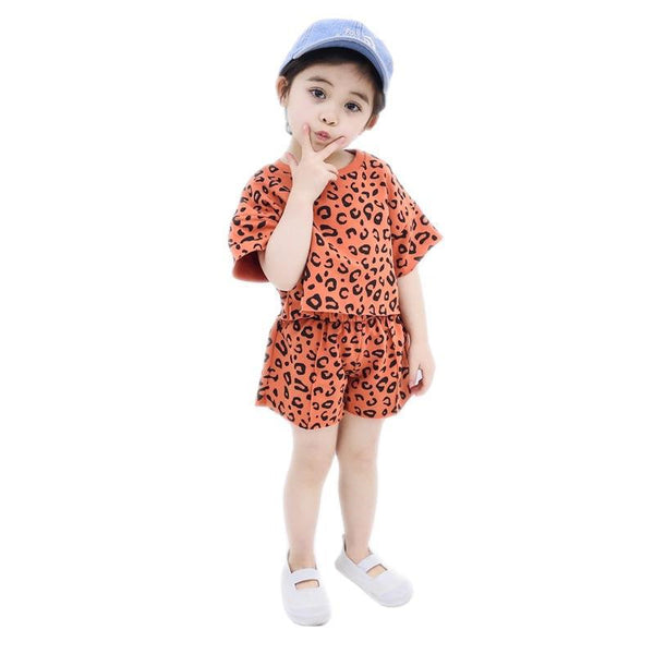 Girls Leopard Print Two-Piece Set - Shorts & Top