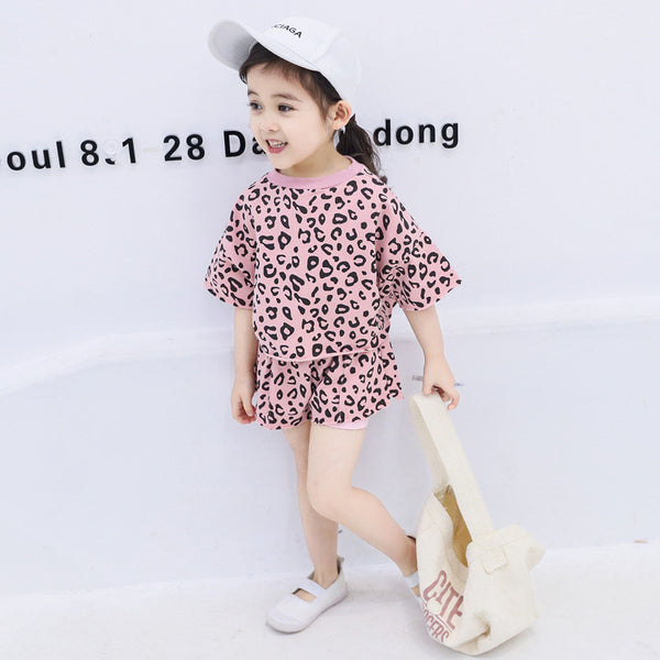 Girls Leopard Print Two-Piece Set - Shorts & Top