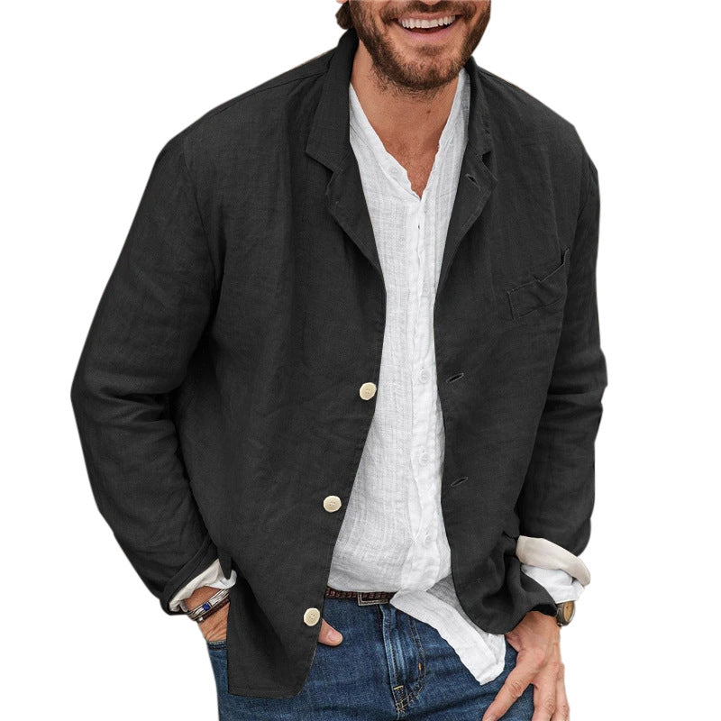 Men's Casual Loose Cotton Linen Long Sleeve Shirt