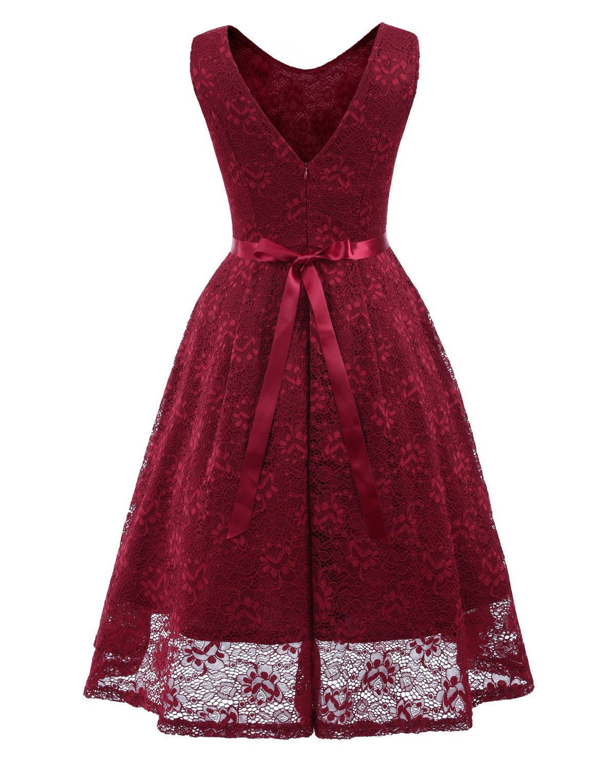 Robe longue sans manches en dentelle pour femme – Col rond, élégante pour demoiselle d'honneur et soirée