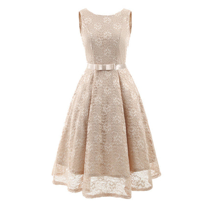 Robe longue sans manches en dentelle pour femme – Col rond, élégante pour demoiselle d'honneur et soirée